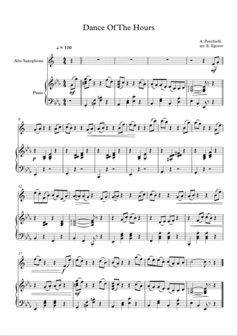 Dance Of The Hours, Amilcare Ponchielli, For Alto Saxophone & Piano Alto Saxophone scores gallery preview page 1