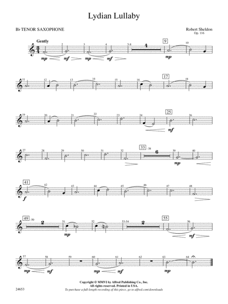 Lydian Lullaby: B-flat Tenor Saxophone