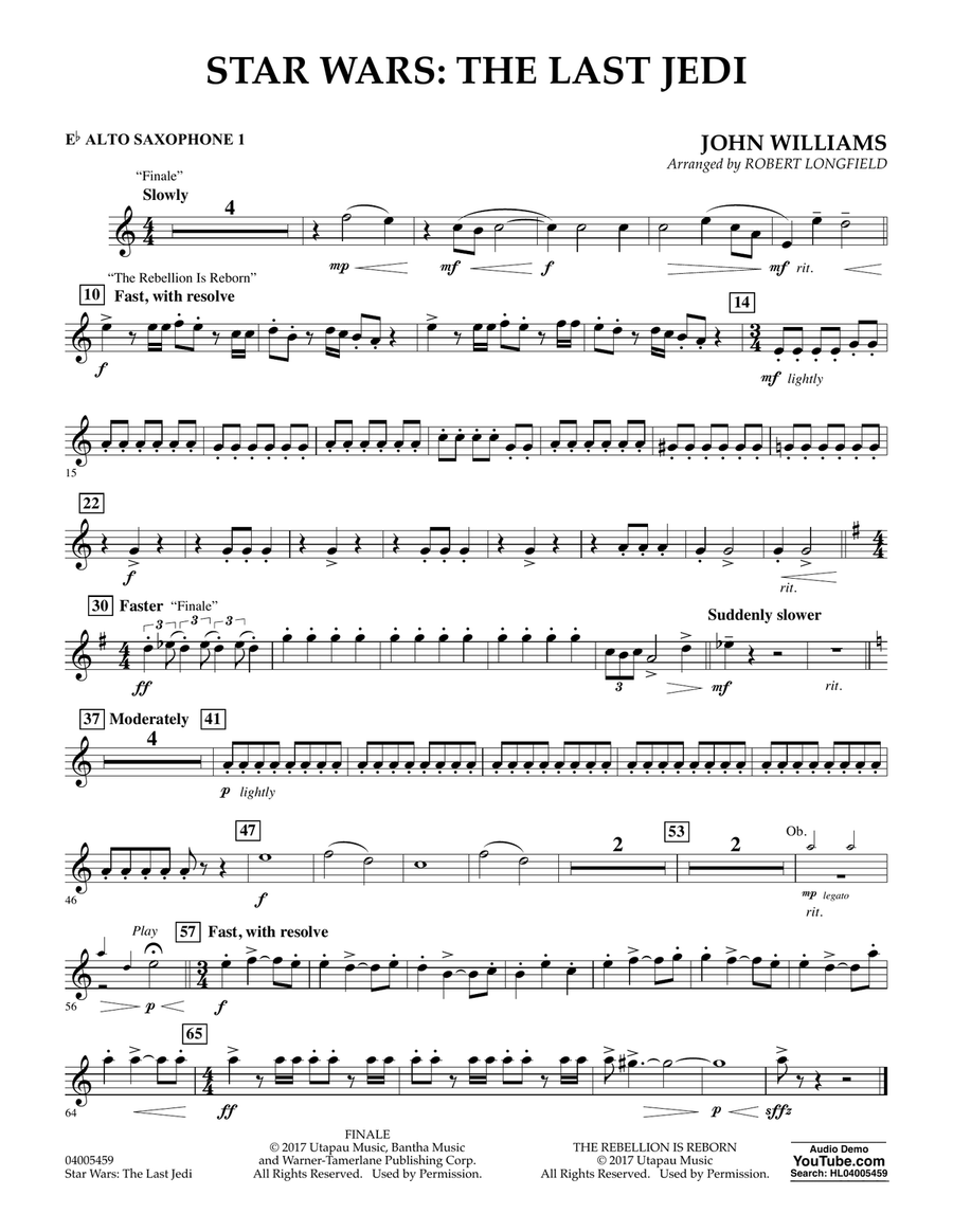 Star Wars: The Last Jedi - Eb Alto Saxophone 1 Concert Band scores gallery preview page 1