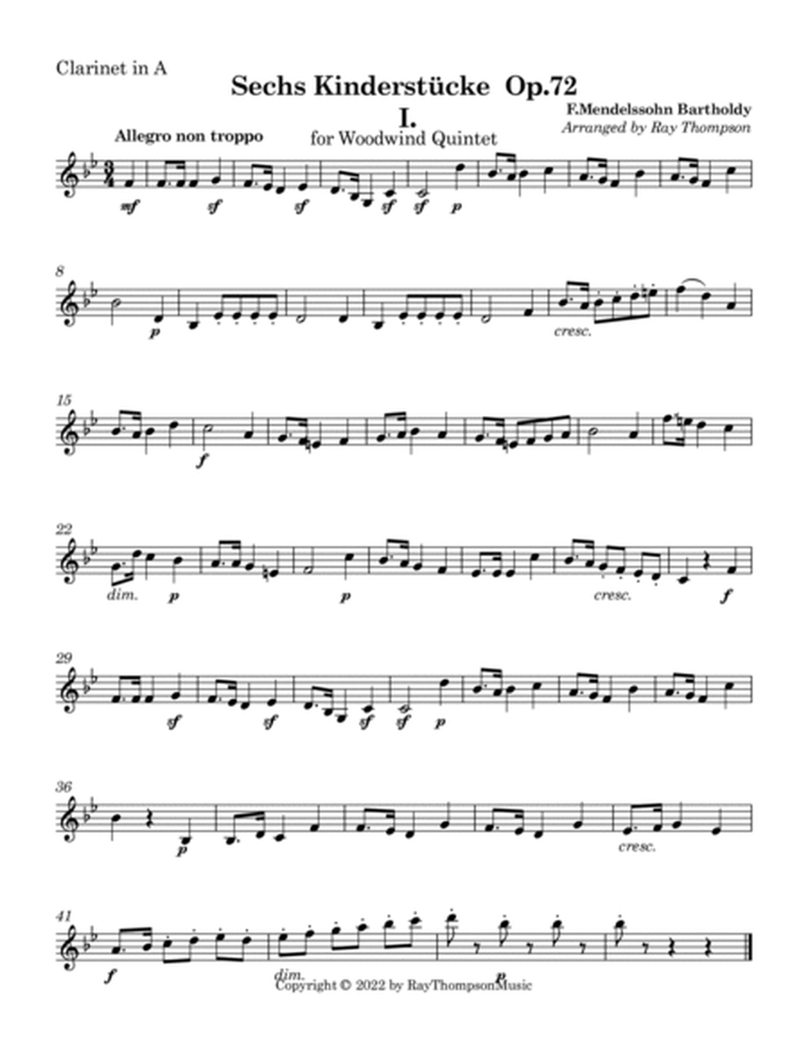 Mendelssohn: Sechs Kinderstücke (6 Christmas Pieces) Op.72 No.1 of 6 Allegro - wind quintet image number null
