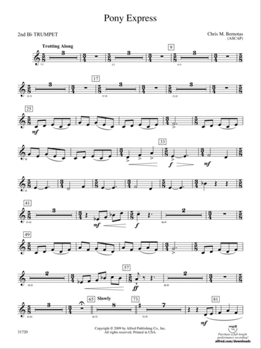 Pony Express: 2nd B-flat Trumpet Concert Band scores gallery preview page 1