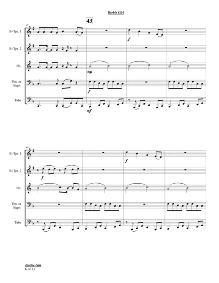 Barbie Girl Chamber Music scores gallery preview page 6
