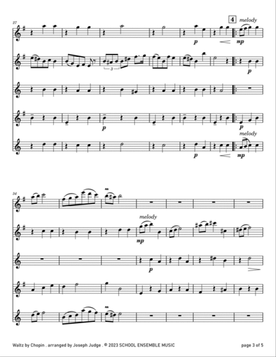 Waltz by Chopin for Saxophone Quartet in Schools Saxophone Quartet scores gallery preview page 3