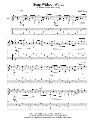 "Song Without Words" for solo classical fingerstyle guitar (+TAB)