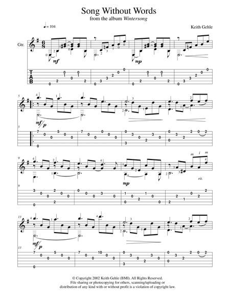 "Song Without Words" for solo classical fingerstyle guitar (+TAB) image number null