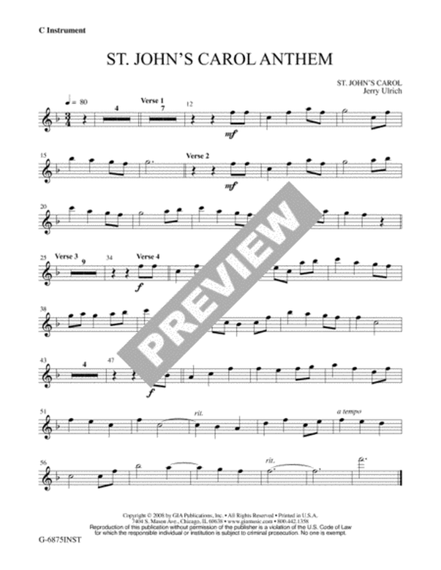 St. John's Carol Anthem - Instrument edition