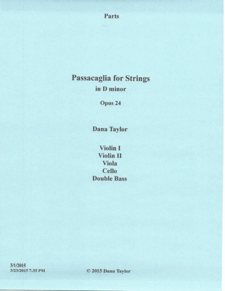 Passacaglia for Strings, Opus 24 - Parts