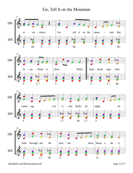 "Go, Tell It on the Mountain" for 13-note Bells and Boomwhackers® (with Color Coded Notes) image number null