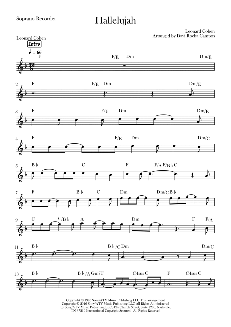 Hallelujah Hallelujah Soprano Recorder scores gallery preview page 1