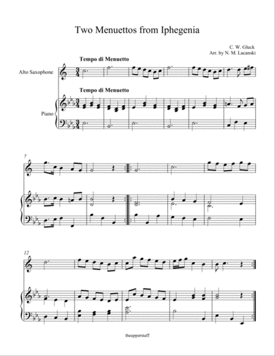 Two Menuettos from Iphegenia Alto Saxophone scores gallery preview page 1