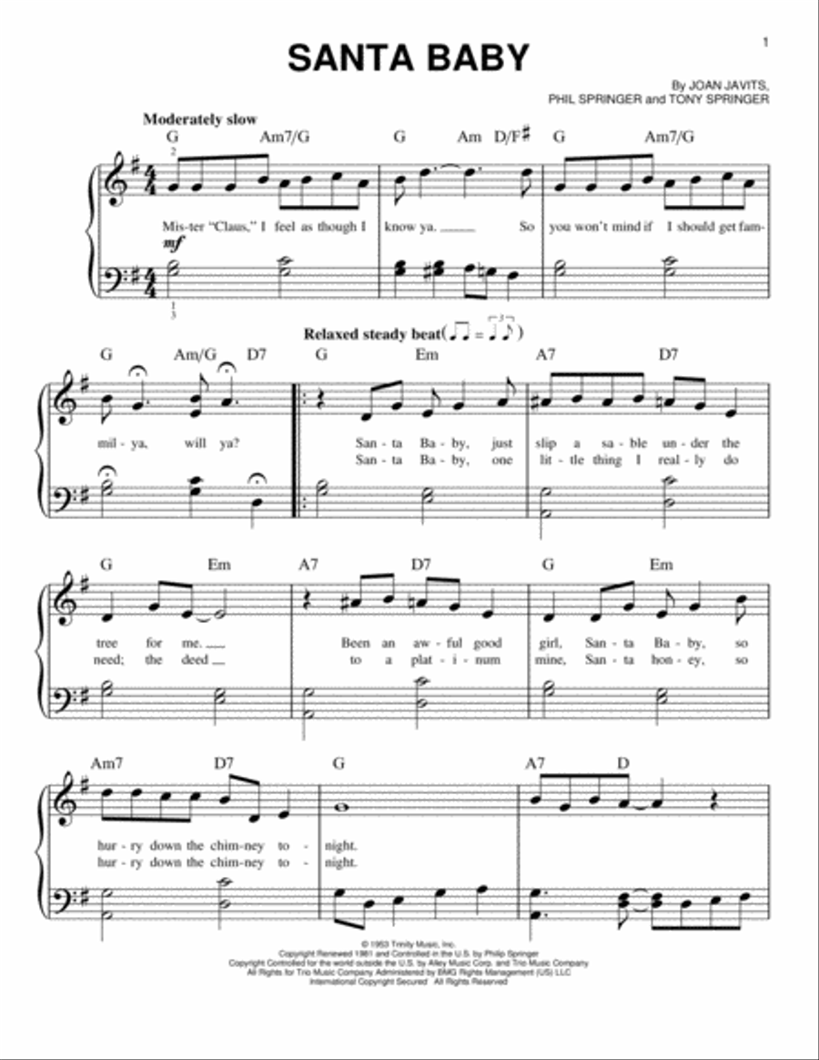 Santa Baby Santa Baby Easy Piano scores gallery preview page 1
