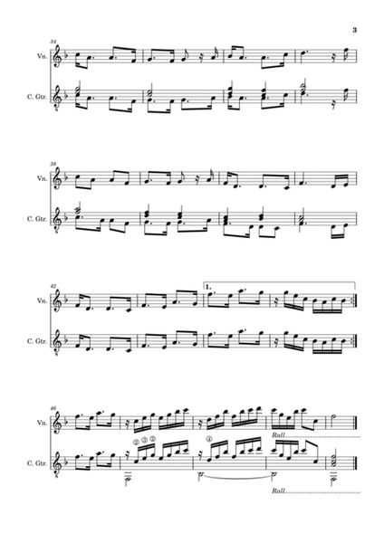 Scottish Folk Song - Auld Lang Sine. Arrangement for Violin and Classical Guitar. Score and Parts. image number null