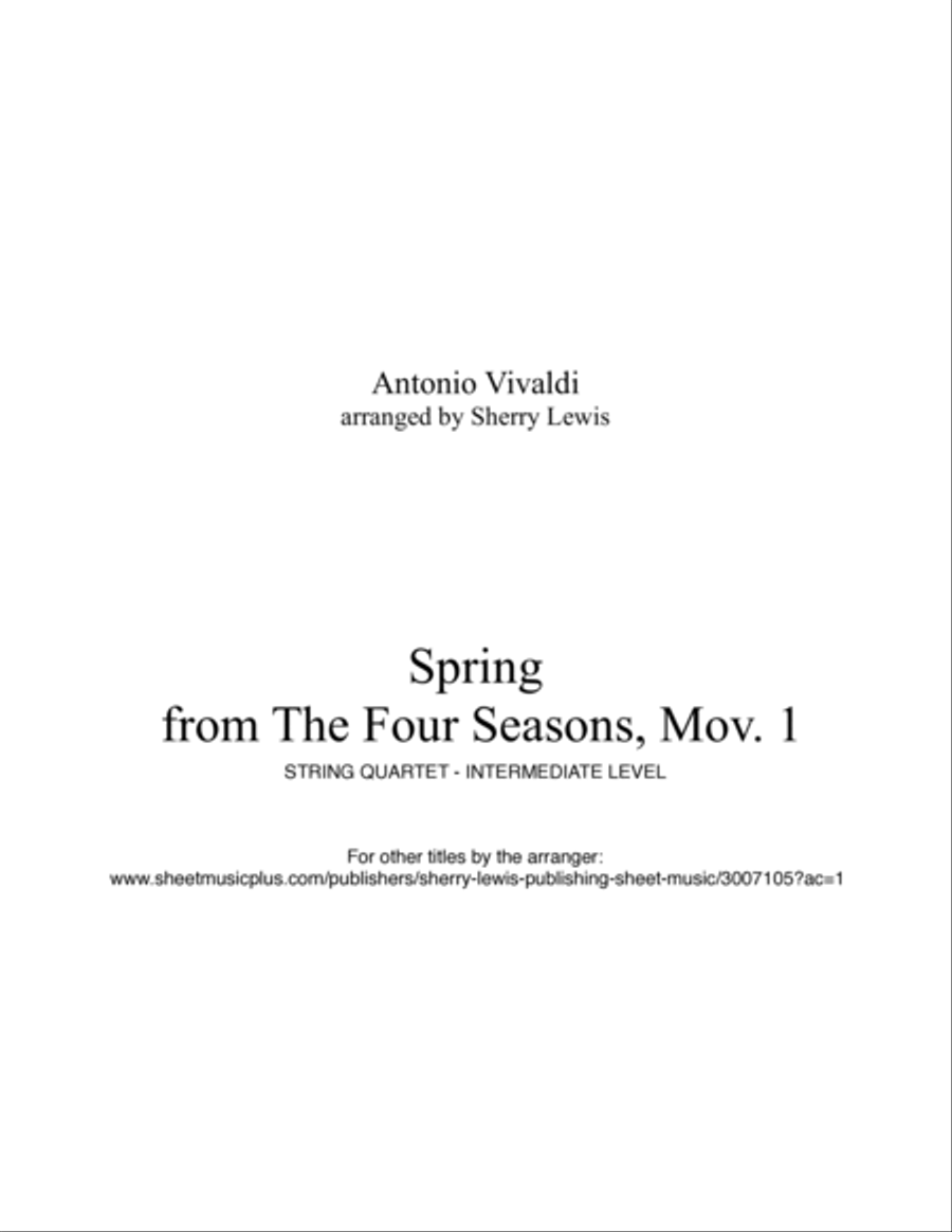 SPRING (La Primavera), 1st Mov, String Quartet, Intermediate Level for 2 violins, viola and cello String Quartet scores gallery preview page 2