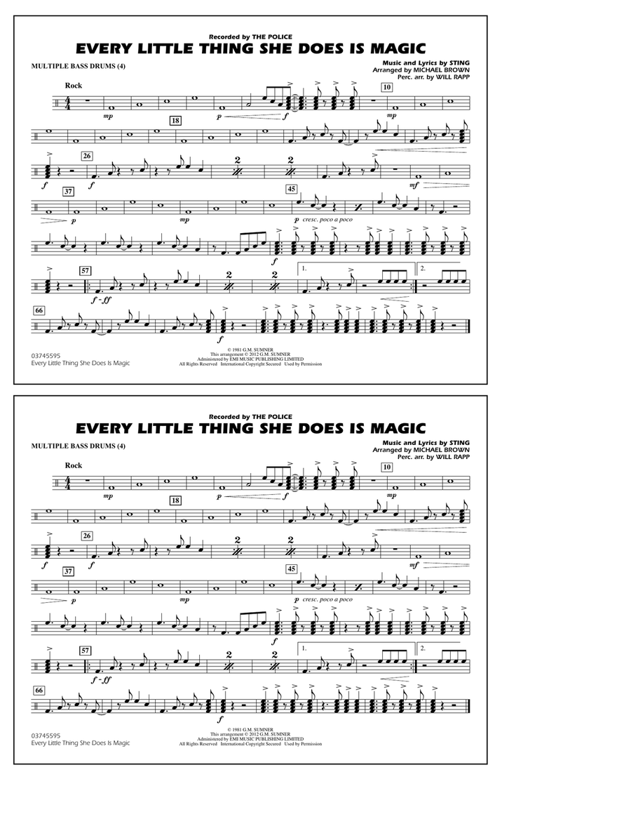 Every Little Thing She Does Is Magic - Multiple Bass Drums Marching Band scores gallery preview page 1
