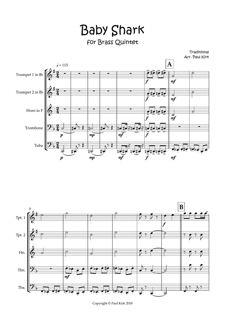 Baby Shark - Brass Quintet Brass Quintet scores gallery preview page 1