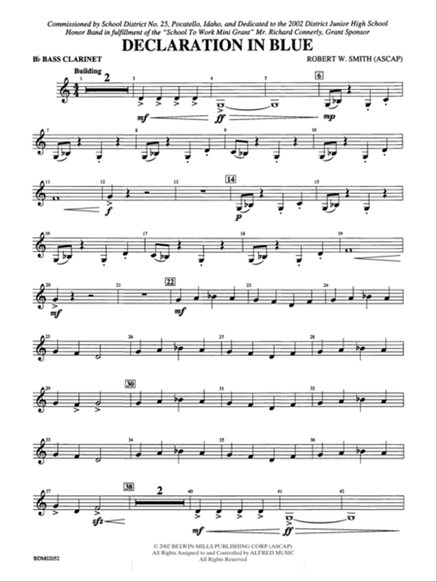 Declaration in Blue: B-flat Bass Clarinet Concert Band scores gallery preview page 1
