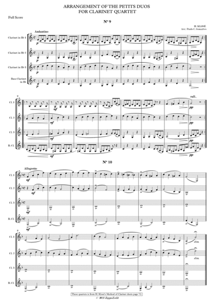 ARRANGEMENT OF THE PETITS DUOS FOR CLARINET QUARTET Nº 9 & 10 image number null