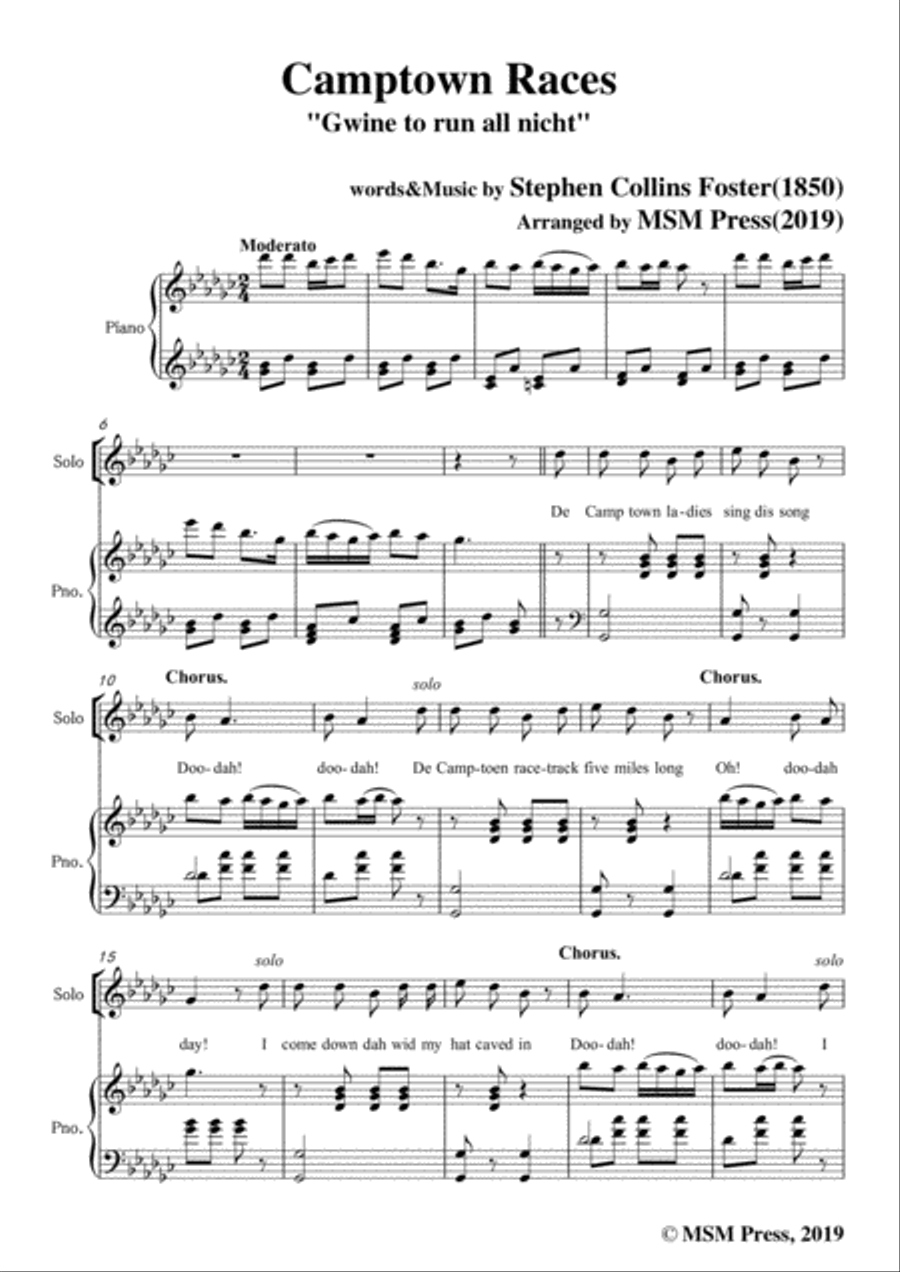 Stephen Collins Foster-Camptown Races,in G flat Major,for Voice&Piano Voice scores gallery preview page 3