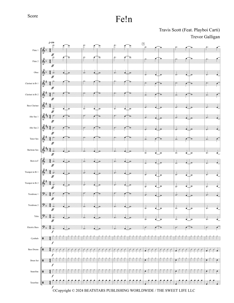 Fe!n (Feat. Playboi Carti) Marching Band scores gallery preview page 1