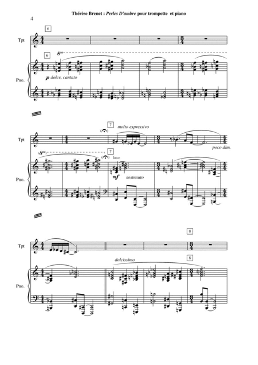 Thérèse Brenet - Perles d'Ambre for trumpet (in Bb or C) and piano Trumpet Duet scores gallery preview page 4