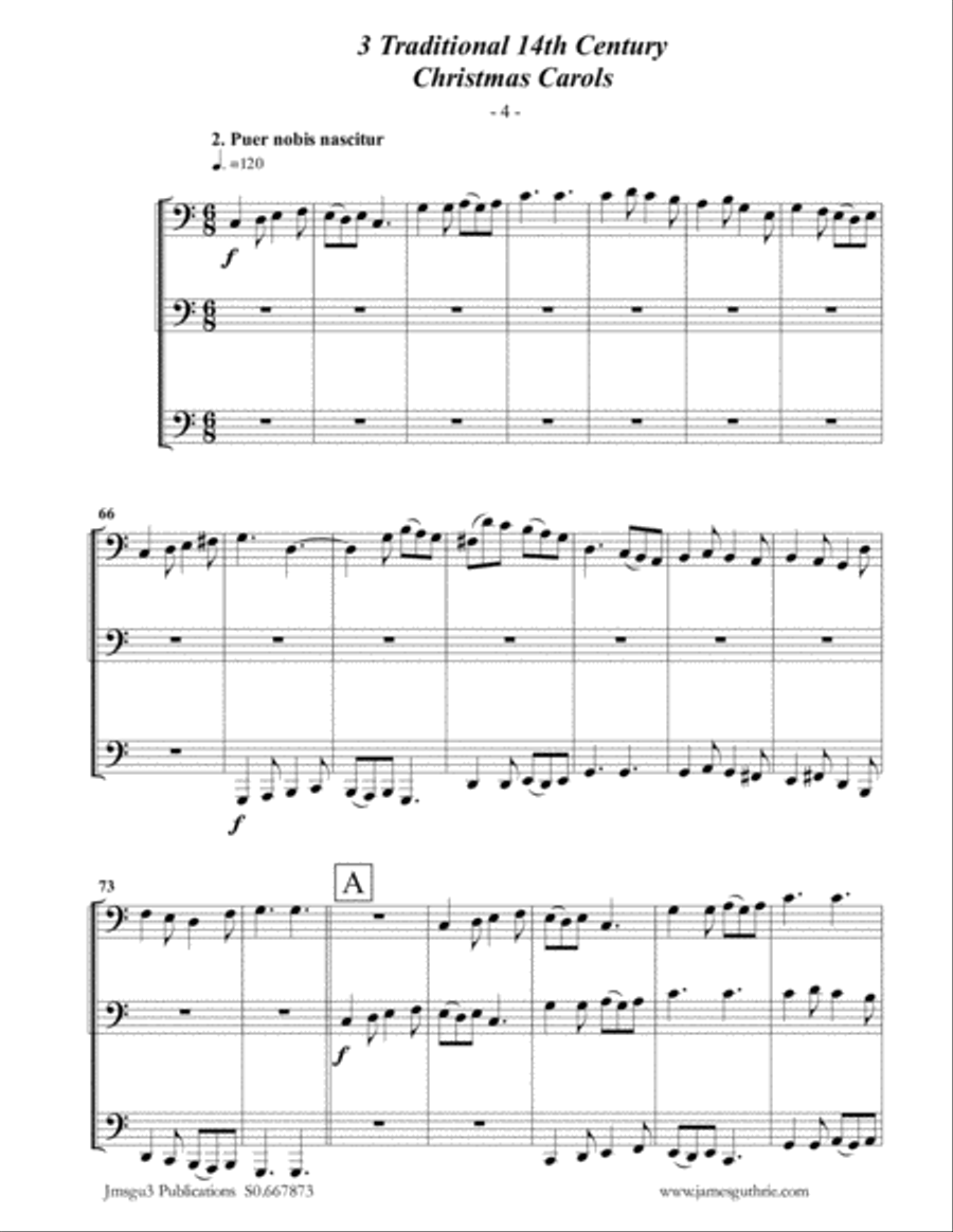 3 Traditional 14th Century Christmas Carols for Euphonium Duo & Tuba Brass Duet scores gallery preview page 4