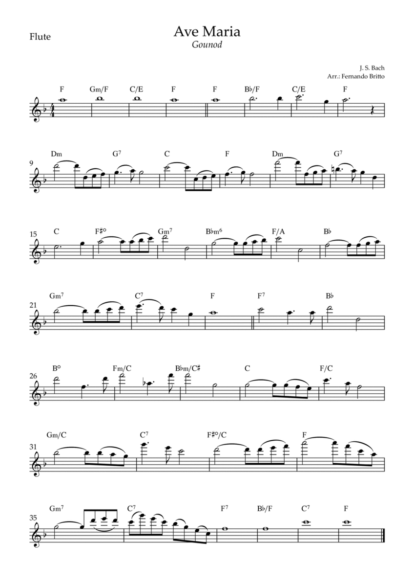 Ave Maria (Gounod) for Flute Solo with Chords (F Major)