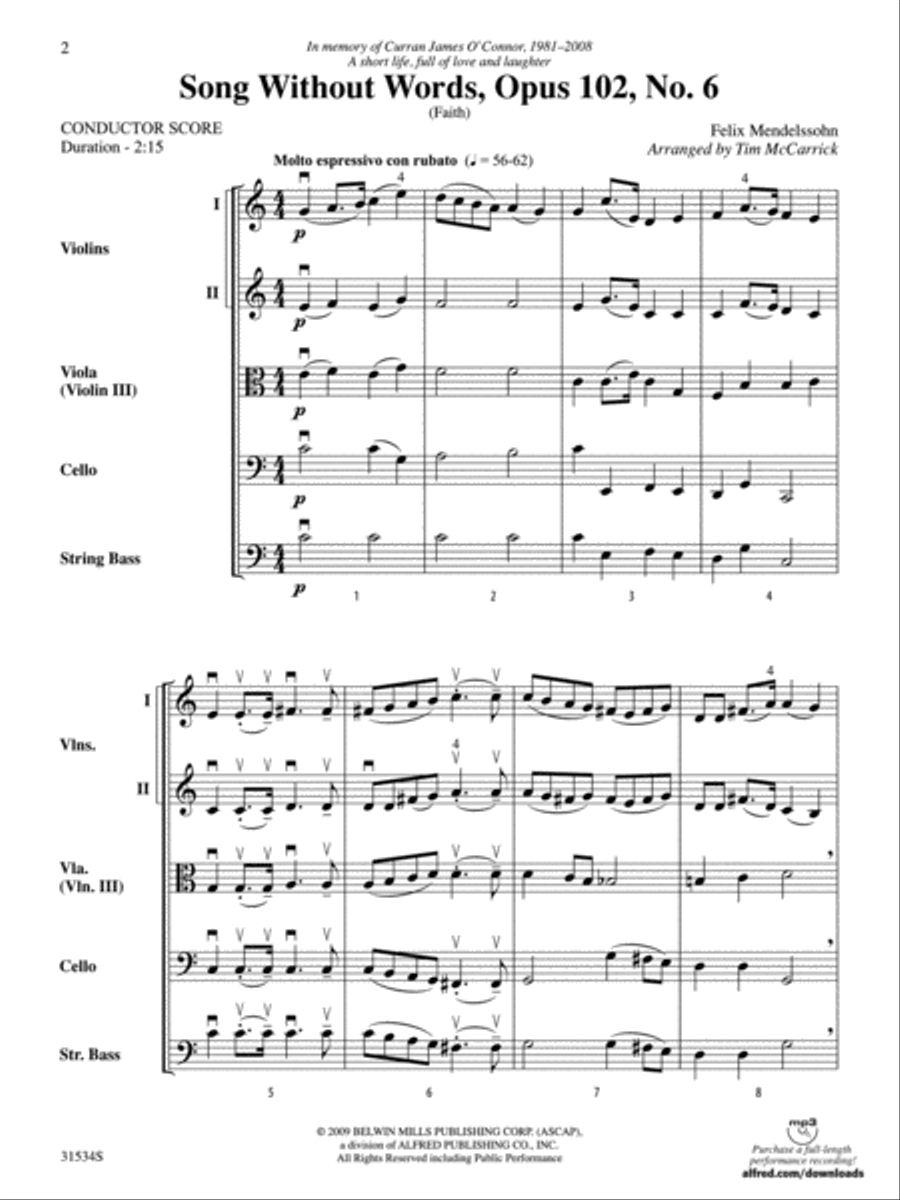 Song Without Words, Opus 102, No. 6 (Faith) String Orchestra scores gallery preview page 2