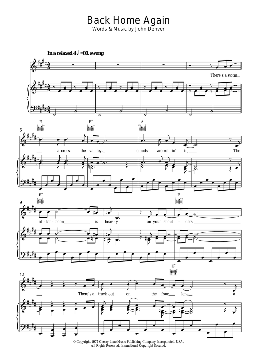 Back Home Again Piano, Vocal scores gallery preview page 1