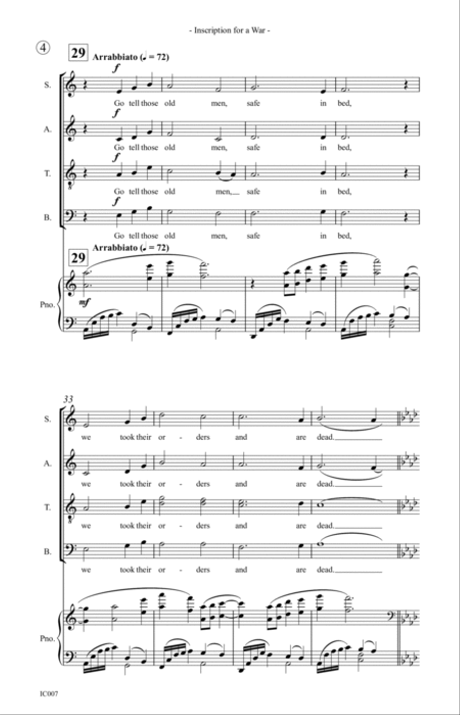 Inscription for a War - for SATB Choir & Piano image number null