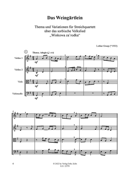 Thema und Variationen über das sorbische Volkslied "Winkowa za'rodka" für Streichquartett (Das Weingärtlein)