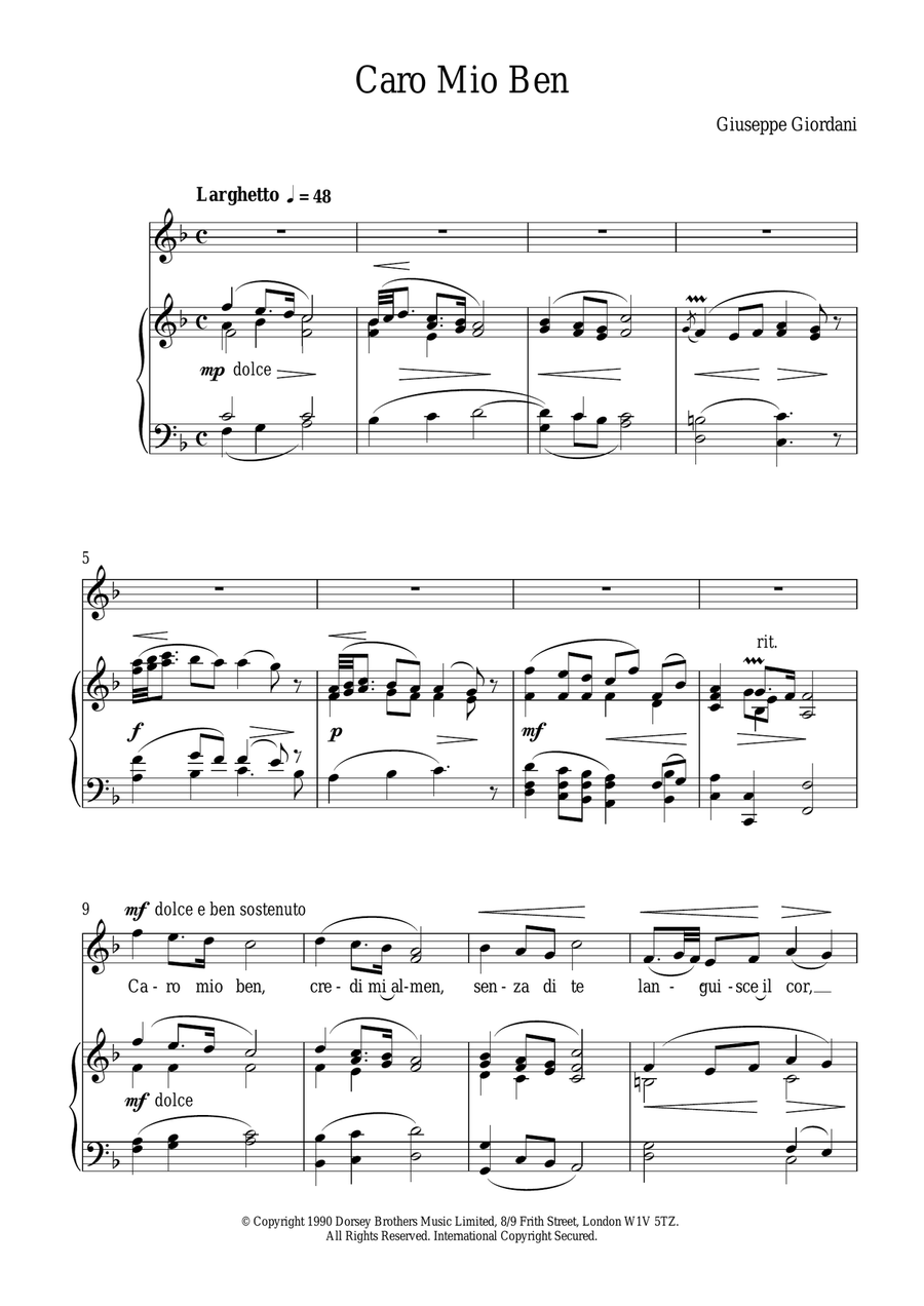 Caro Mio Ben Voice scores gallery preview page 1