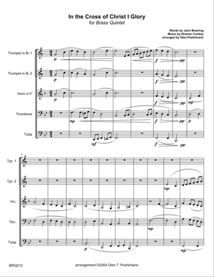 IN THE CROSS OF CHRIST I GLORY - BRASS QUINTET (unaccompanied) Brass Quintet scores gallery preview page 1