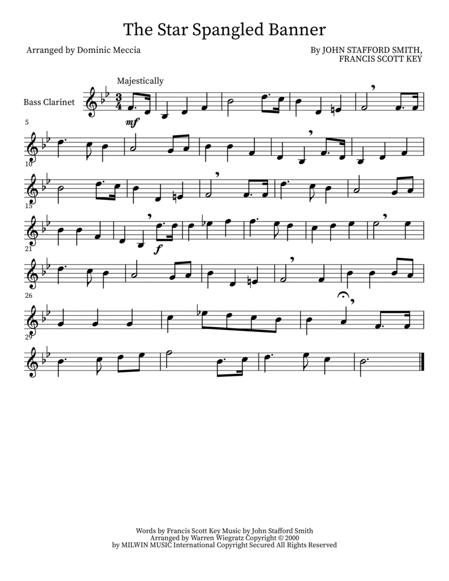 The Star Spangled Banner Bass Clarinet scores gallery preview page 1