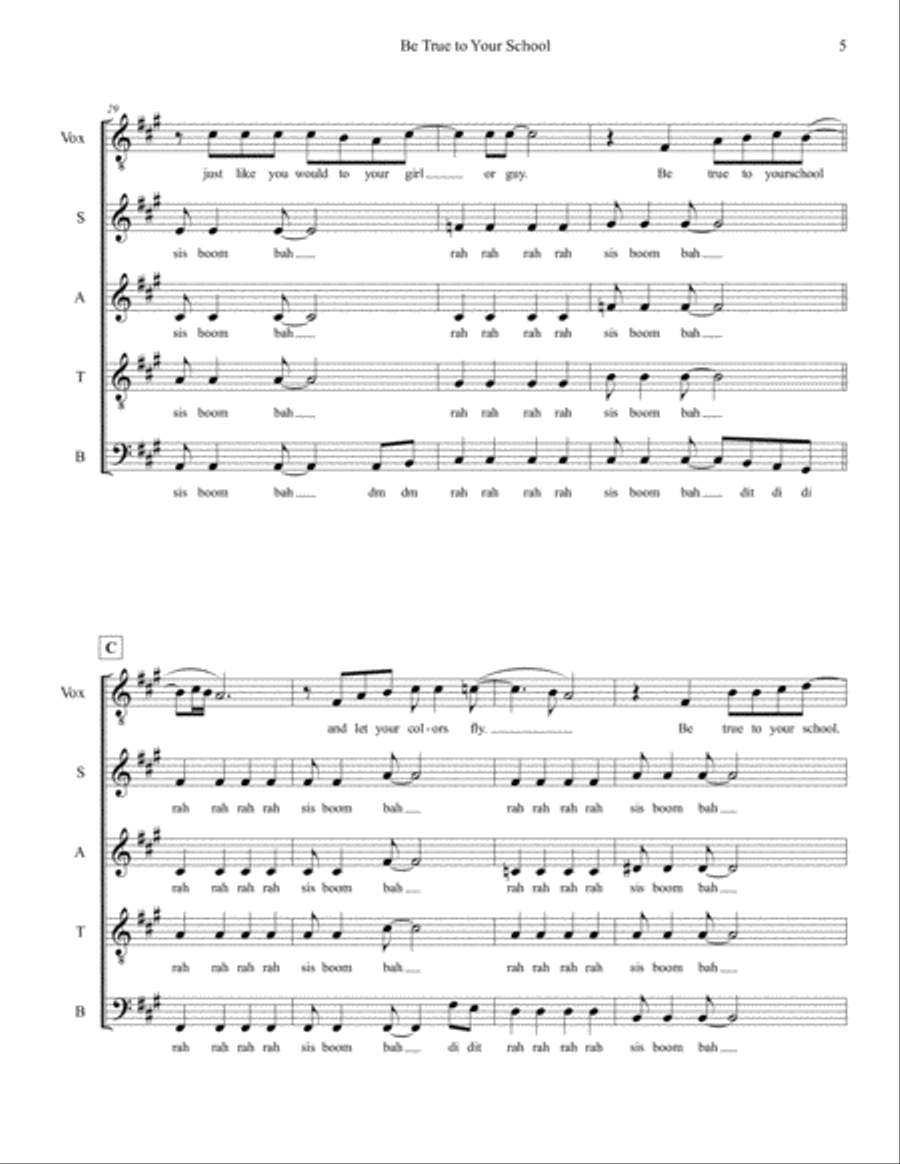 Be True To Your School 4-Part scores gallery preview page 5
