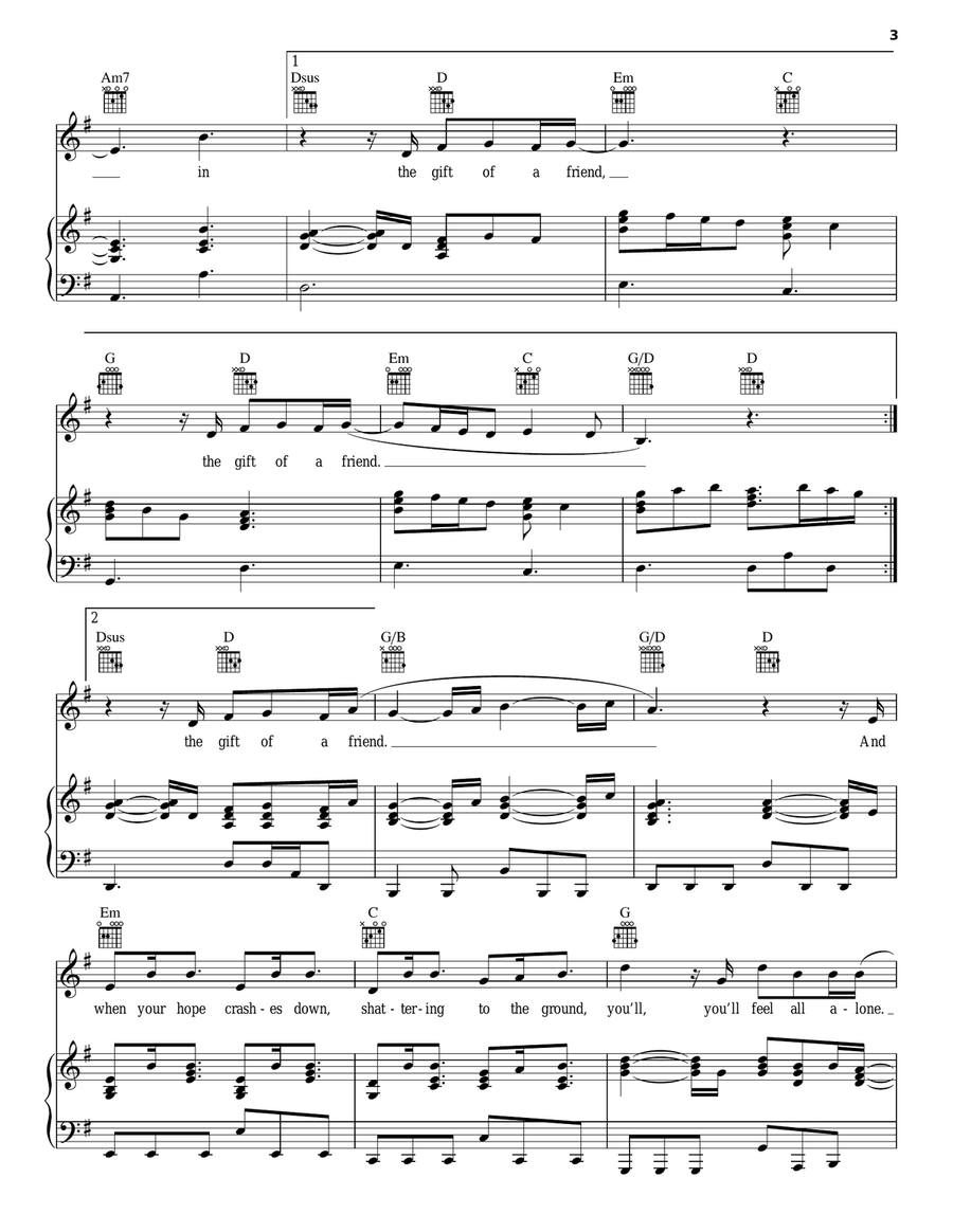 Gift Of A Friend Piano, Vocal, Guitar scores gallery preview page 3