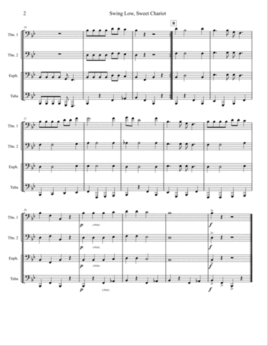 Swing Low Sweet Chariot - Low Brass Quartet Swing Low Sweet Chariot - Low Brass Quartet Brass Quartet scores gallery preview page 2