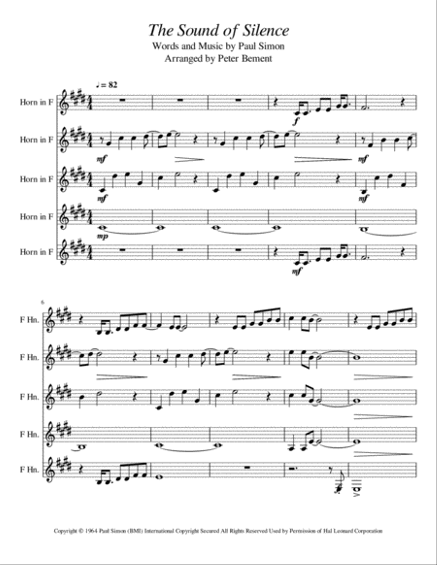 The Sound Of Silence Horn Solo scores gallery preview page 1