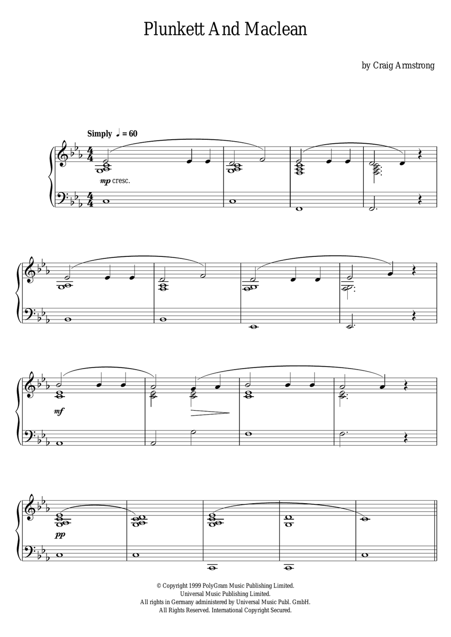 Plunkett and Macleane (Rebecca) Piano Solo scores gallery preview page 1