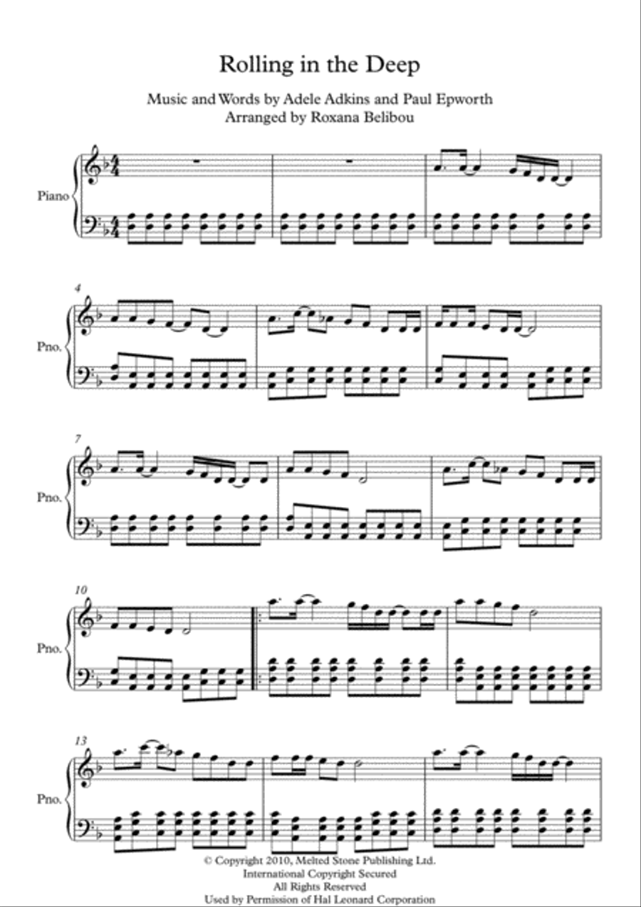 Rolling In The Deep Piano Solo scores gallery preview page 1