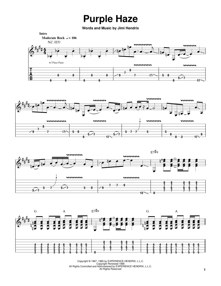 Purple Haze Purple Haze Acoustic Guitar scores gallery preview page 1