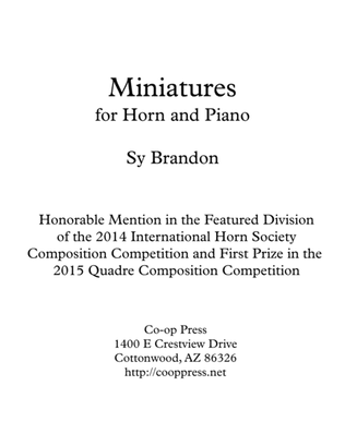Book cover for Miniatures for Horn and Piano