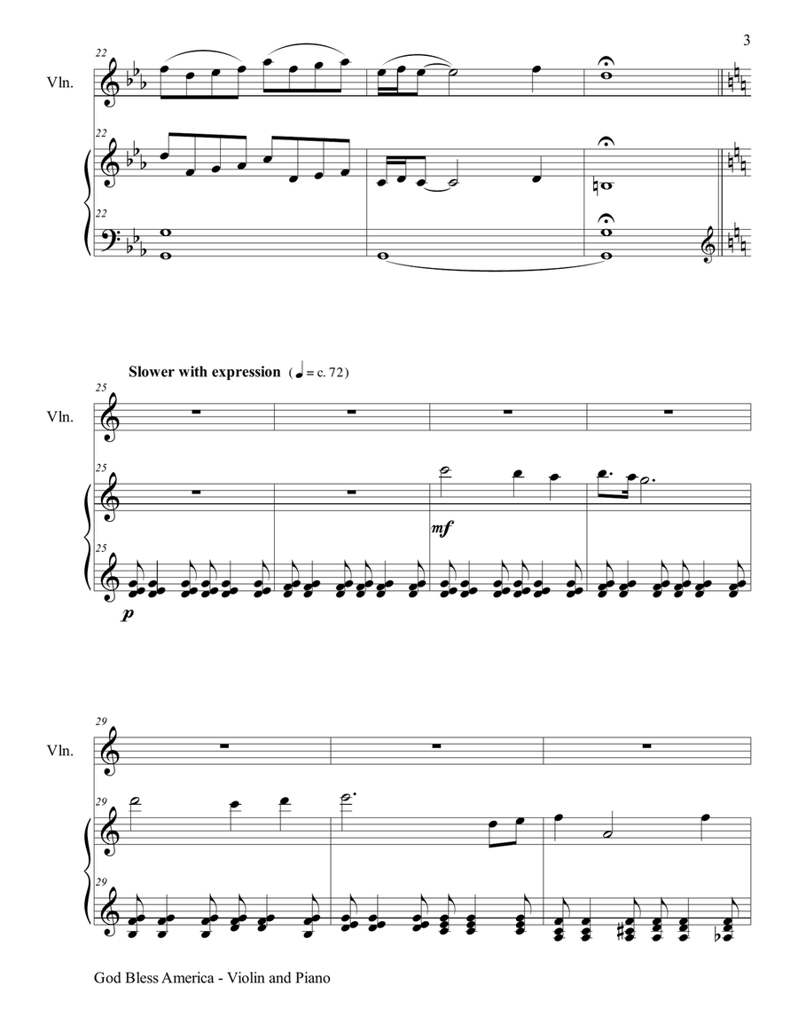 God Bless America Violin Solo scores gallery preview page 4