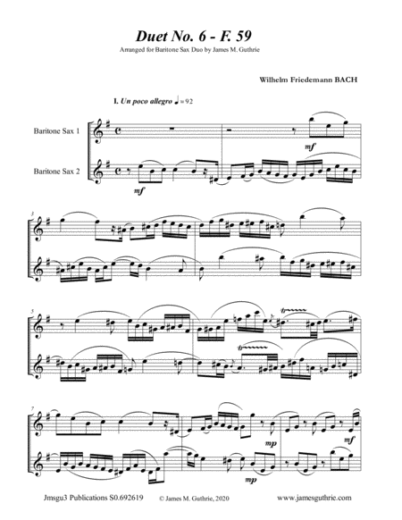 WF Bach: Duet No. 6 for Baritone Sax Duo image number null