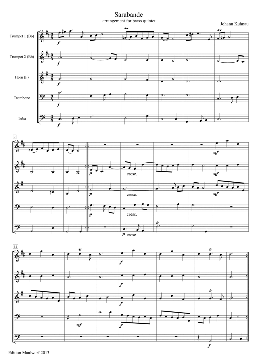 Sarabande Brass Quintet scores gallery preview page 1