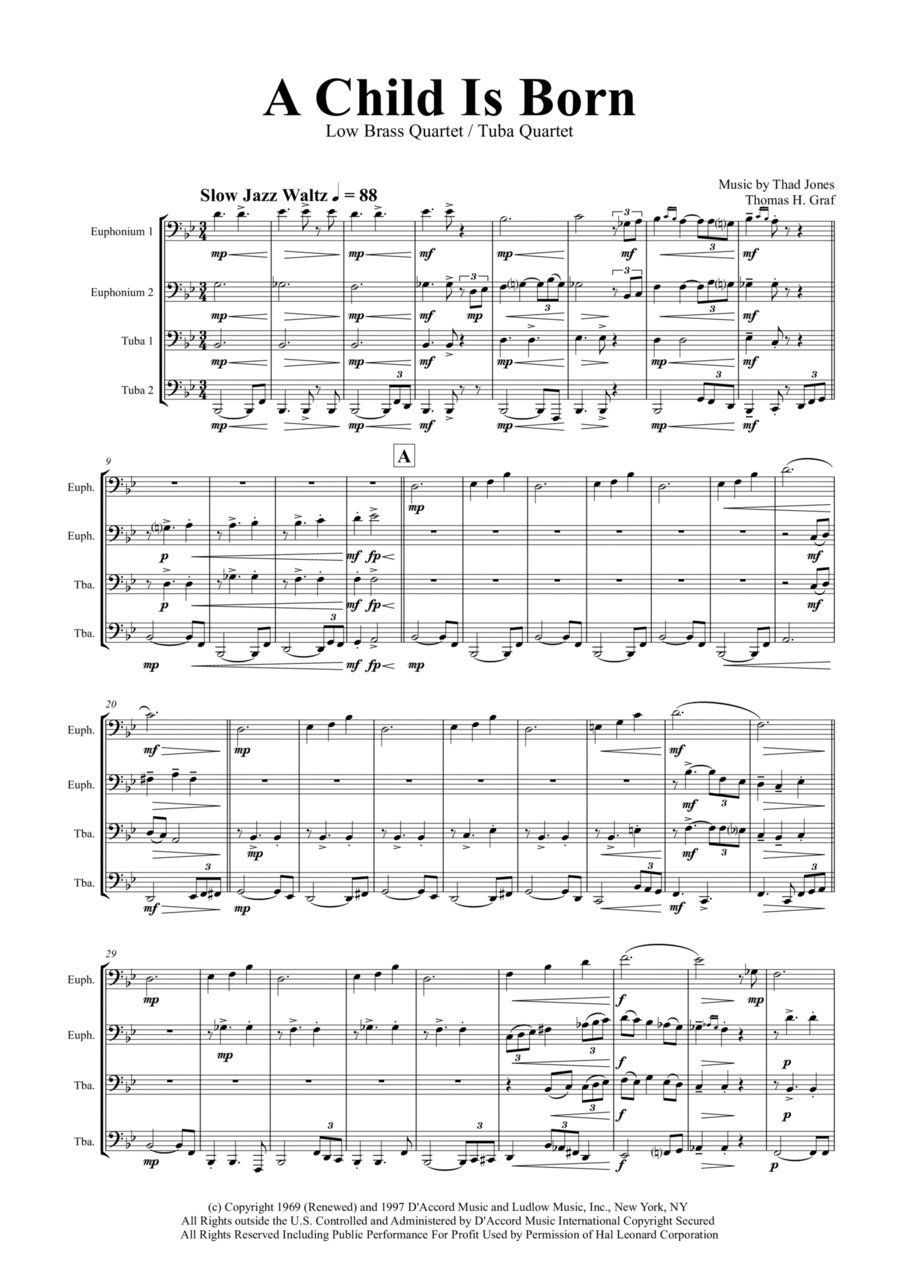 A Child Is Born Euphonium scores gallery preview page 1