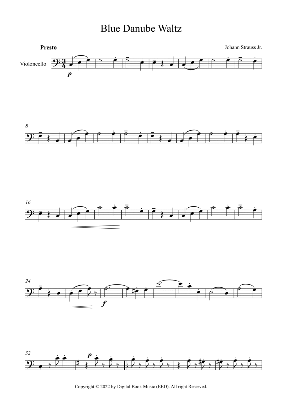 Blue Danube Waltz - Johann Strauss Jr. (Cello) Cello Solo scores gallery preview page 1