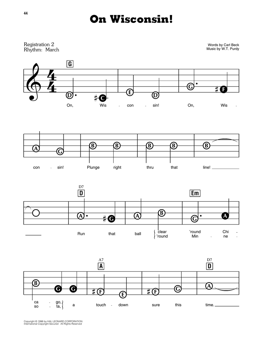 On Wisconsin! Electronic Keyboard scores gallery preview page 1