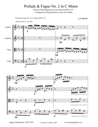 BACH: Prelude & Fugue No. 2 in C Minor, BWV 871 for String Quartet
