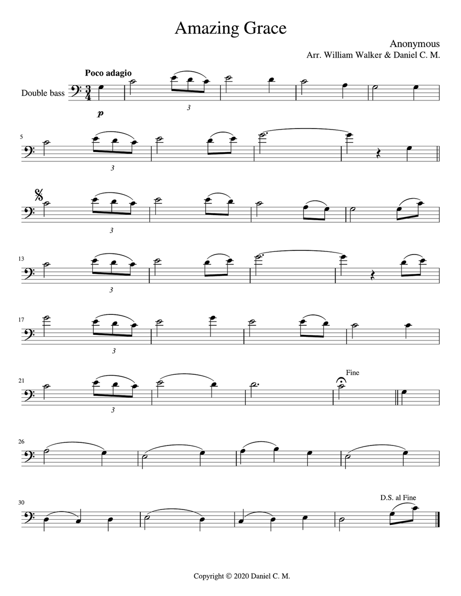 Amazing Grace (double bass and piano) Double Bass scores gallery preview page 1