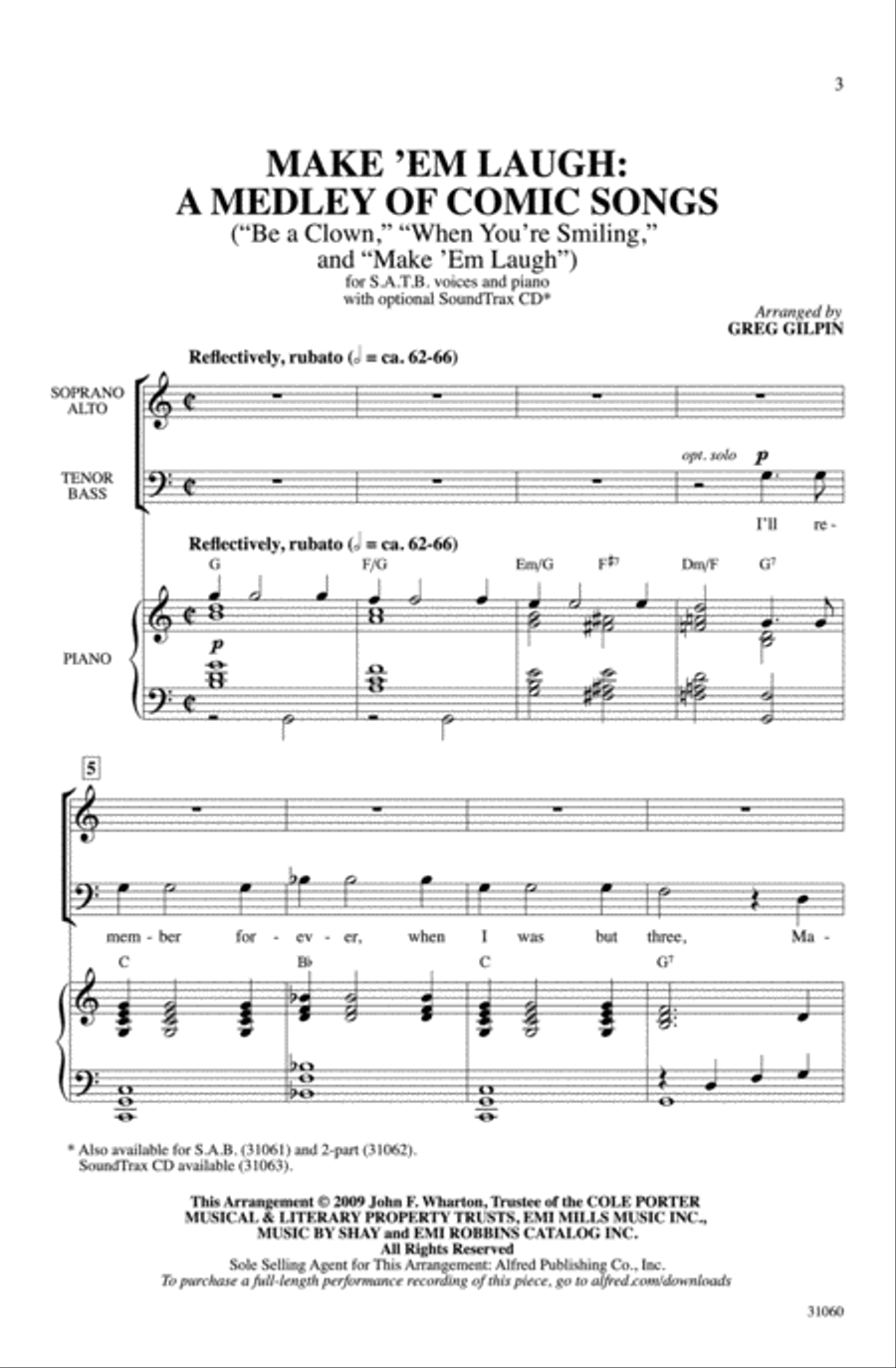 Make 'Em Laugh: A Medley of Comic Songs 4-Part scores gallery preview page 3
